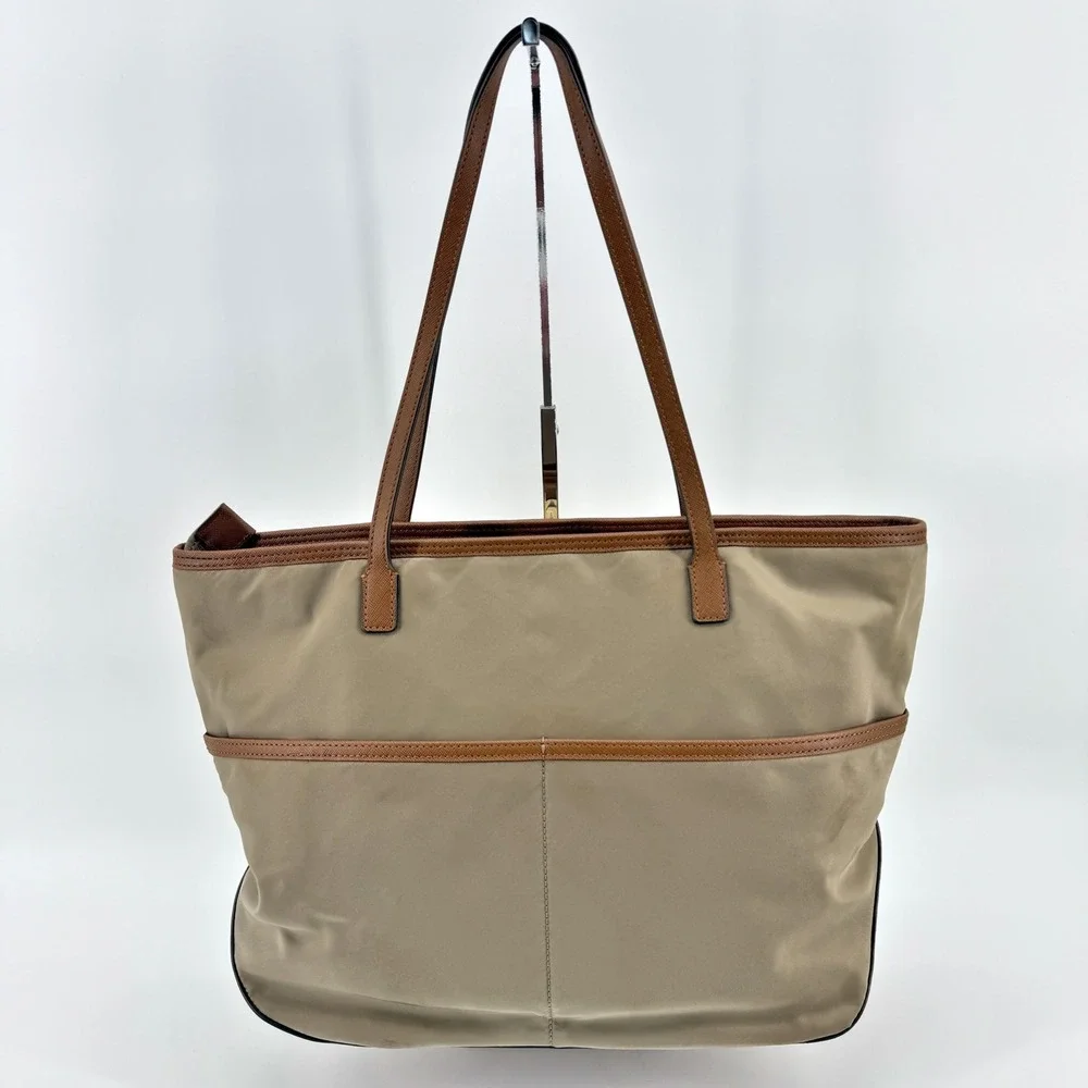 Michael Kors Dusk Kempton Medium Tote Bag‎ Khaki Nylon Leather Trim Gold Logo